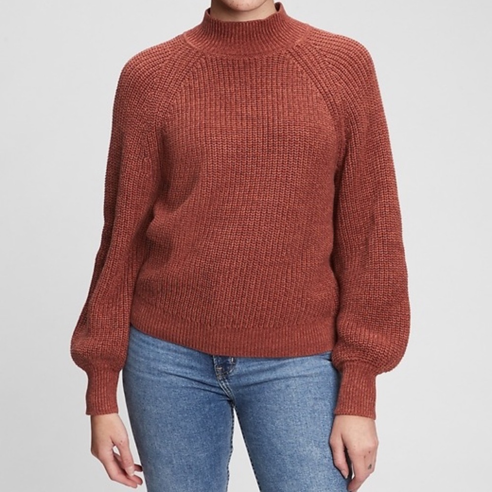 GAP Shaker Stitch Mock Neck Sweater in Burnt Russet Size XL